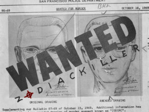 wanted poster with zodiac killer logo